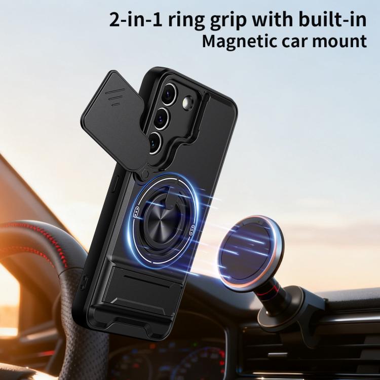Custodia per telefono multifunzionale magnetica antiurto con finestra scorrevole per obiettivo., For Galaxy S22+ 5G, For Galaxy S22 5G, For Galaxy S21 FE 5G, For Galaxy S21 5G
