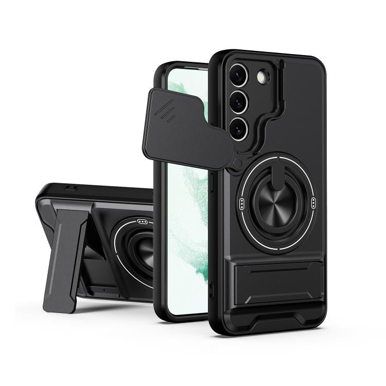 Custodia per telefono multifunzionale magnetica antiurto con finestra scorrevole per obiettivo., For Galaxy S22+ 5G, For Galaxy S22 5G, For Galaxy S21 FE 5G, For Galaxy S21 5G