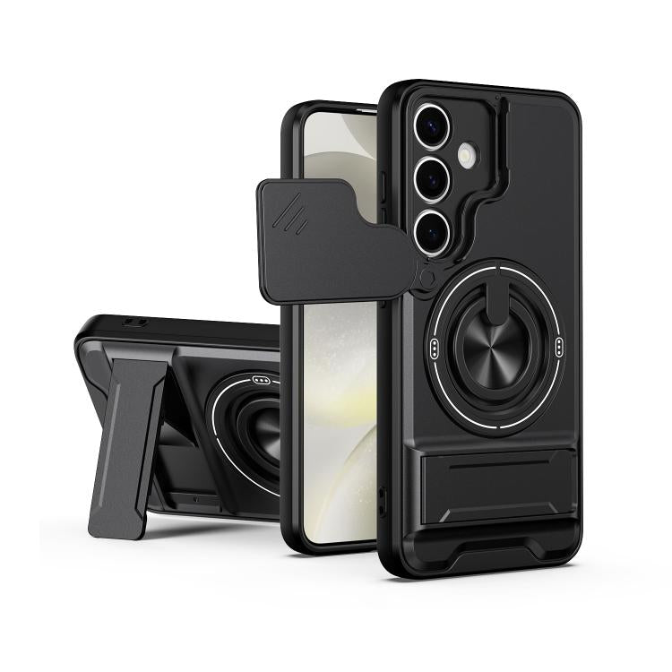 Custodia per telefono multifunzionale magnetica antiurto con finestra scorrevole per obiettivo., For Samsung Galaxy S25 Ultra 5G, For Samsung Galaxy S24 FE 5G, For Samsung Galaxy S24 Ultra 5G, For Galaxy S24 5G
