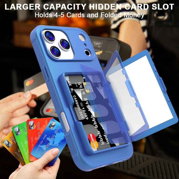 Custodia per telefono ibrida PC TPU con specchio nascosto orizzontale, effetto pelle, con tasca porta carte nascosta., For iPhone 17 Pro Max, For iPhone 17 Pro, For iPhone 17, For iPhone Air