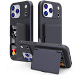 Custodia per telefono ibrida PC TPU con specchio nascosto orizzontale, effetto pelle, con tasca porta carte nascosta., For iPhone 17 Pro Max, For iPhone 17 Pro, For iPhone 17, For iPhone Air