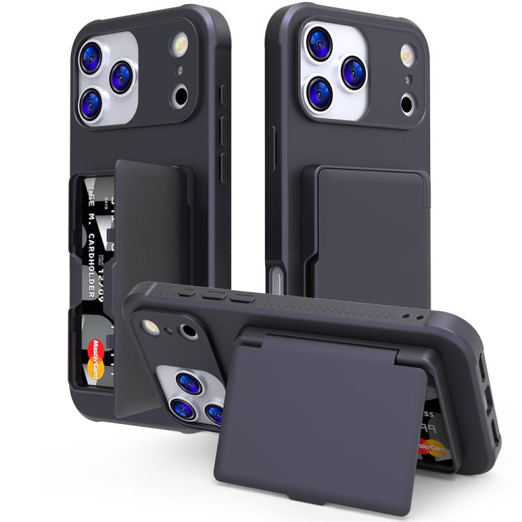 Custodia per telefono ibrida PC TPU con specchio nascosto orizzontale, effetto pelle, con tasca porta carte nascosta., For iPhone 17 Pro Max, For iPhone 17 Pro, For iPhone 17, For iPhone Air