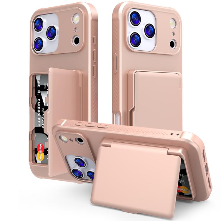 Custodia per telefono ibrida PC TPU con specchio nascosto orizzontale, effetto pelle, con tasca porta carte nascosta., For iPhone 17 Pro Max, For iPhone 17 Pro, For iPhone 17, For iPhone Air