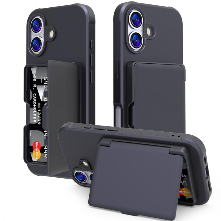 Custodia per telefono ibrida PC TPU con specchio nascosto orizzontale, effetto pelle, con tasca porta carte nascosta., For iPhone 17 Pro Max, For iPhone 17 Pro, For iPhone 17, For iPhone Air