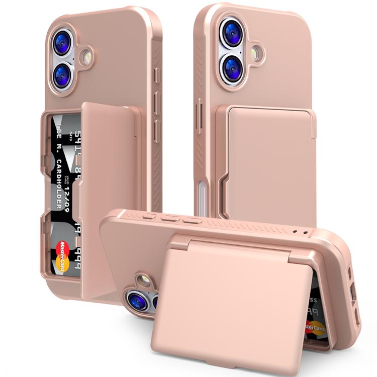 Custodia per telefono ibrida PC TPU con specchio nascosto orizzontale, effetto pelle, con tasca porta carte nascosta., For iPhone 17 Pro Max, For iPhone 17 Pro, For iPhone 17, For iPhone Air