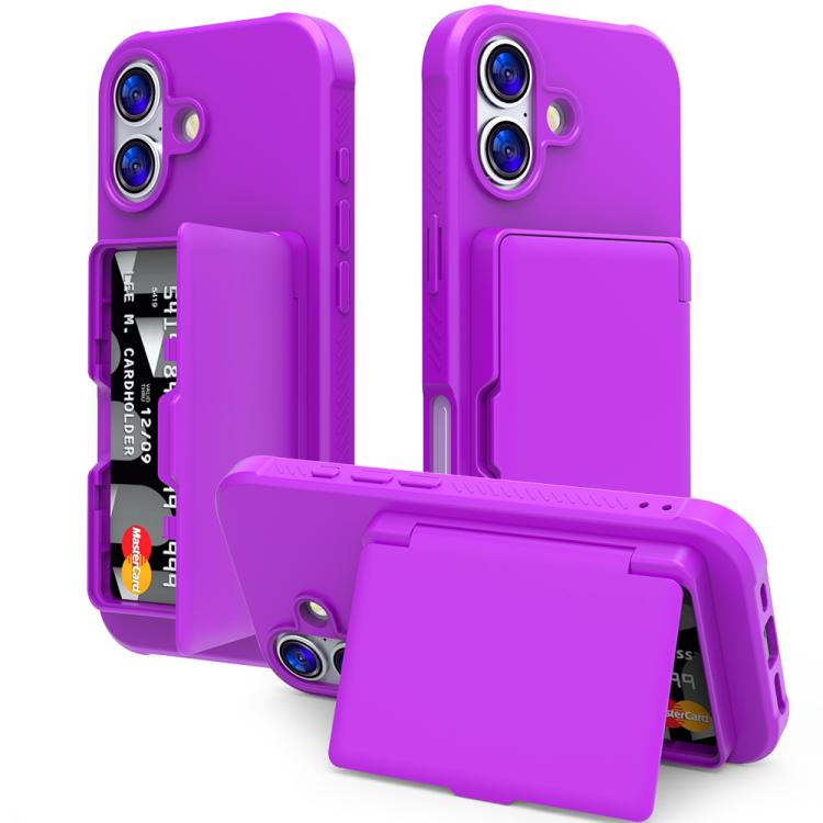 Custodia per telefono ibrida PC TPU con specchio nascosto orizzontale, effetto pelle, con tasca porta carte nascosta., For iPhone 17 Pro Max, For iPhone 17 Pro, For iPhone 17, For iPhone Air