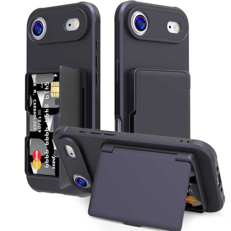 Custodia per telefono ibrida PC TPU con specchio nascosto orizzontale, effetto pelle, con tasca porta carte nascosta., For iPhone 17 Pro Max, For iPhone 17 Pro, For iPhone 17, For iPhone Air