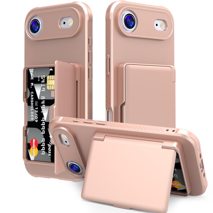 Custodia per telefono ibrida PC TPU con specchio nascosto orizzontale, effetto pelle, con tasca porta carte nascosta., For iPhone 17 Pro Max, For iPhone 17 Pro, For iPhone 17, For iPhone Air
