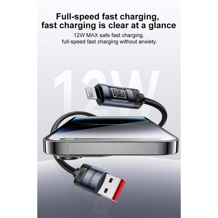 Cavo dati di ricarica Yesido CA138L da 12 W 2,4 A USB a 8 pin per display OLED, USB to 8 Pin