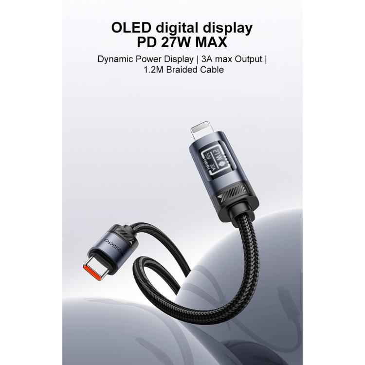 Cavo dati di ricarica Yesido CA201 da 27 W, da Type-C a 8 pin per display OLED., Type-C to 8 Pin