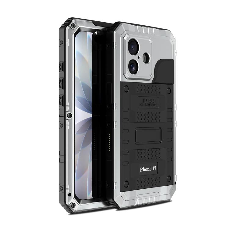 Custodia per telefono ibrida in metallo e silicone a quattro resistenze, For iPhone 17 Pro Max, For iPhone 17 Pro, For iPhone 17, For iPhone Air