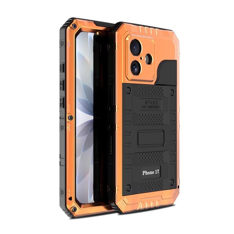Custodia per telefono ibrida in metallo e silicone a quattro resistenze, For iPhone 17 Pro Max, For iPhone 17 Pro, For iPhone 17, For iPhone Air