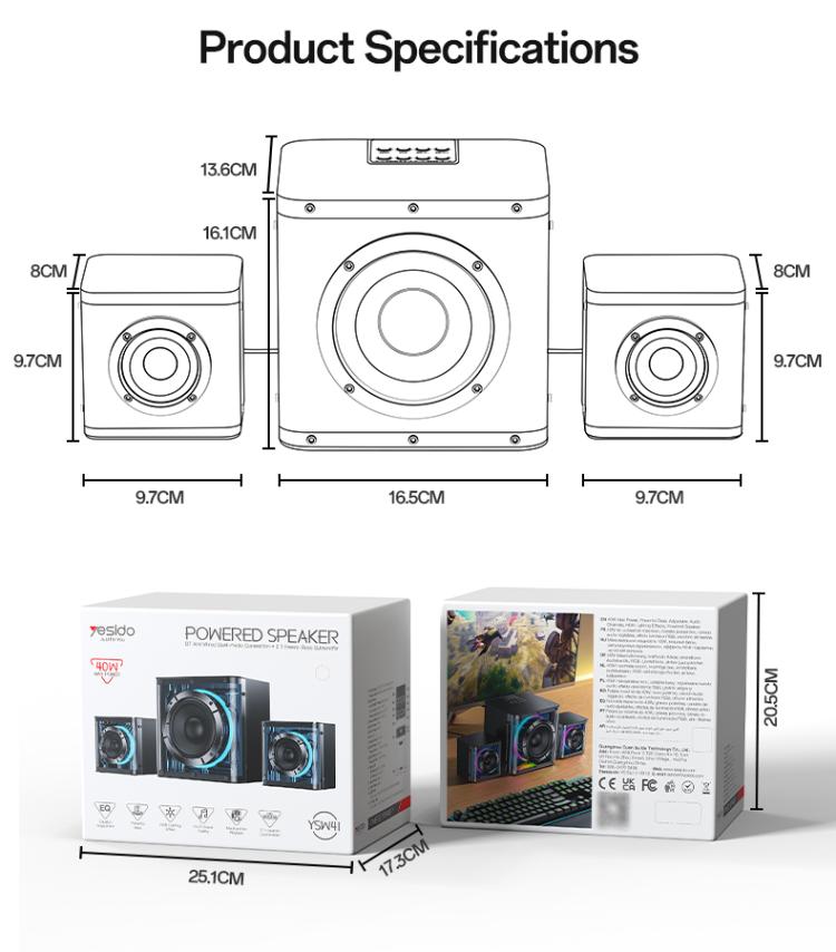 Sistema di altoparlanti Bluetooth Yesido YSW41 da 40 W a 2.1 canali con illuminazione RGB colorata e subwoofer., YSW41