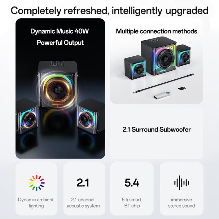 Sistema di altoparlanti Bluetooth Yesido YSW41 da 40 W a 2.1 canali con illuminazione RGB colorata e subwoofer., YSW41