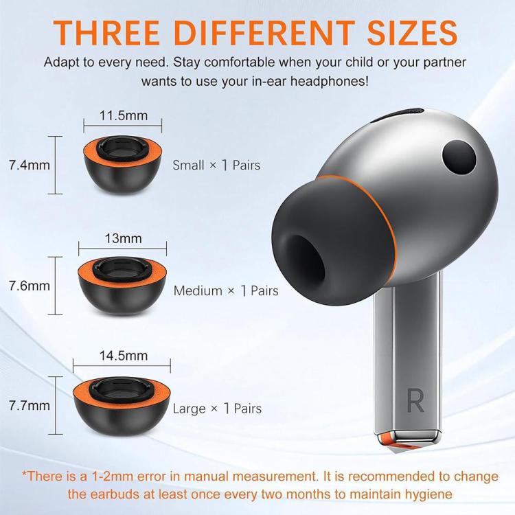 XDcase - 3 paia di inserti auricolari in spugna di silicone di ricambio, White Orange, Black Orange