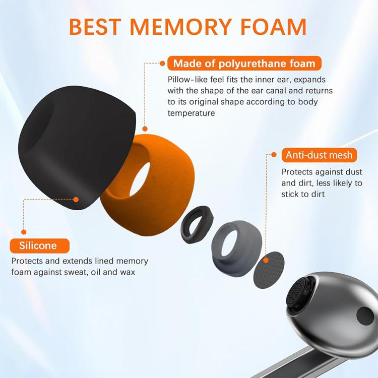 XDcase - 3 paia di inserti auricolari in spugna di silicone di ricambio, White Orange, Black Orange