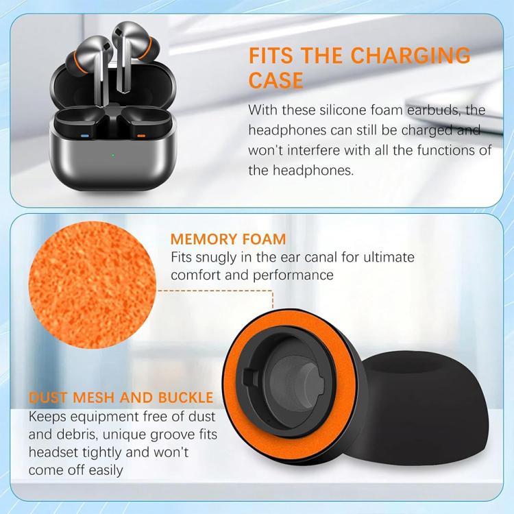 XDcase - 3 paia di inserti auricolari in spugna di silicone di ricambio, White Orange, Black Orange
