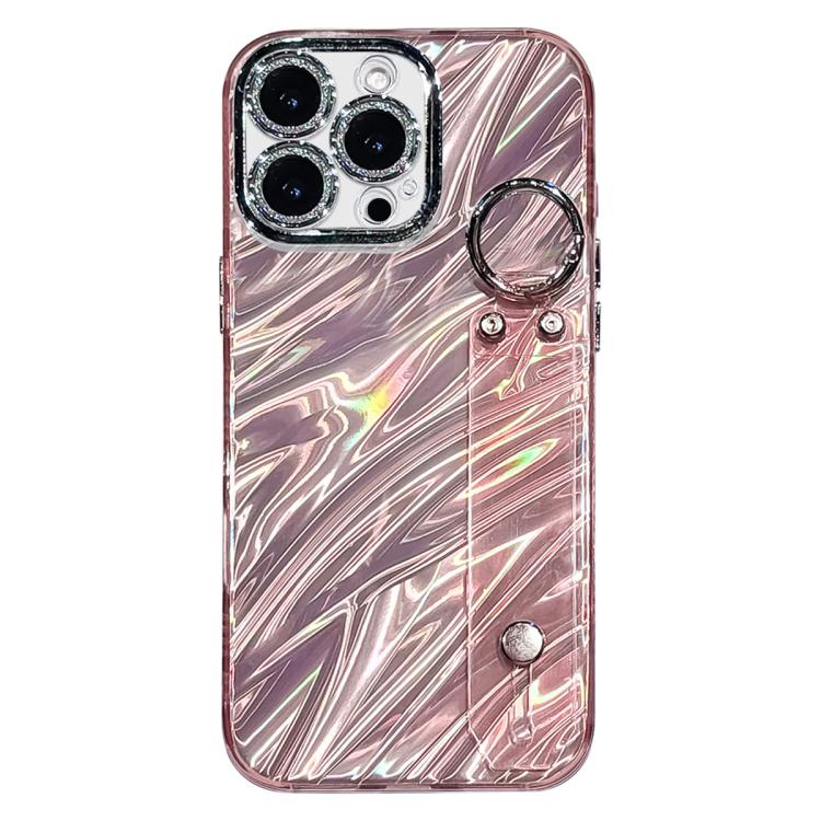 Custodia per telefono in TPU con cinturino da polso e pellicola protettiva per obiettivo, con texture a onde., For iPhone 15 Pro Max, For iPhone 15 Pro, For iPhone 15, For iPhone 14, For iPhone 14 Pro, For iPhone 14 Pro Max, For iPhone 13 Pro Max      ...