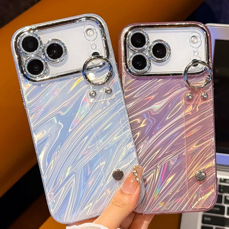 Custodia per telefono in TPU con cinturino da polso e pellicola protettiva per obiettivo, con texture a onde., For iPhone 15 Pro Max, For iPhone 15 Pro, For iPhone 15, For iPhone 14, For iPhone 14 Pro, For iPhone 14 Pro Max, For iPhone 13 Pro Max      ...