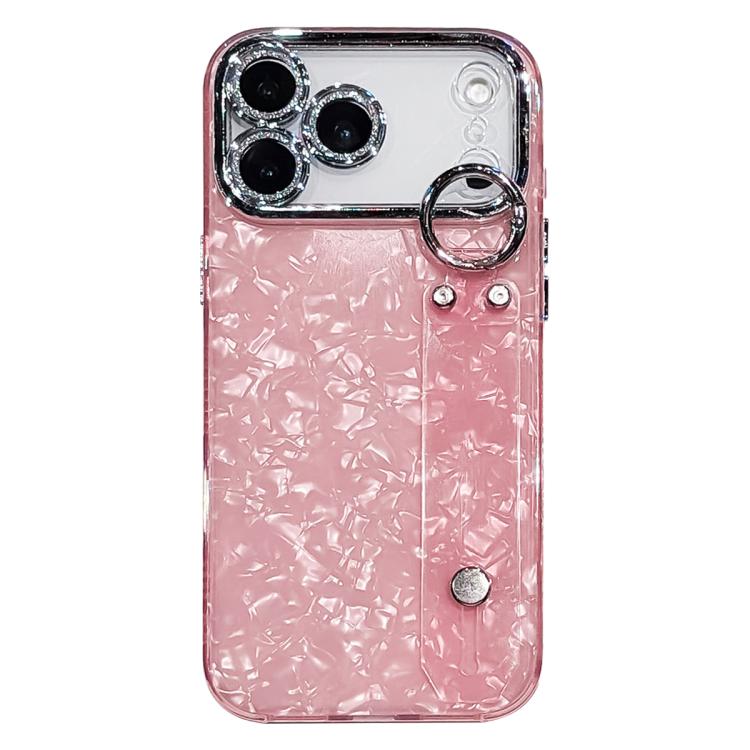 Custodia per telefono in TPU con cinturino da polso e pellicola protettiva per obiettivo, con texture a guscio placcato., For iPhone 17 Pro Max, For iPhone 17 Pro, For iPhone 17, For iPhone Air, For iPhone 16 Pro Max, For iPhone 16 Pro, For iPhone 16 P...