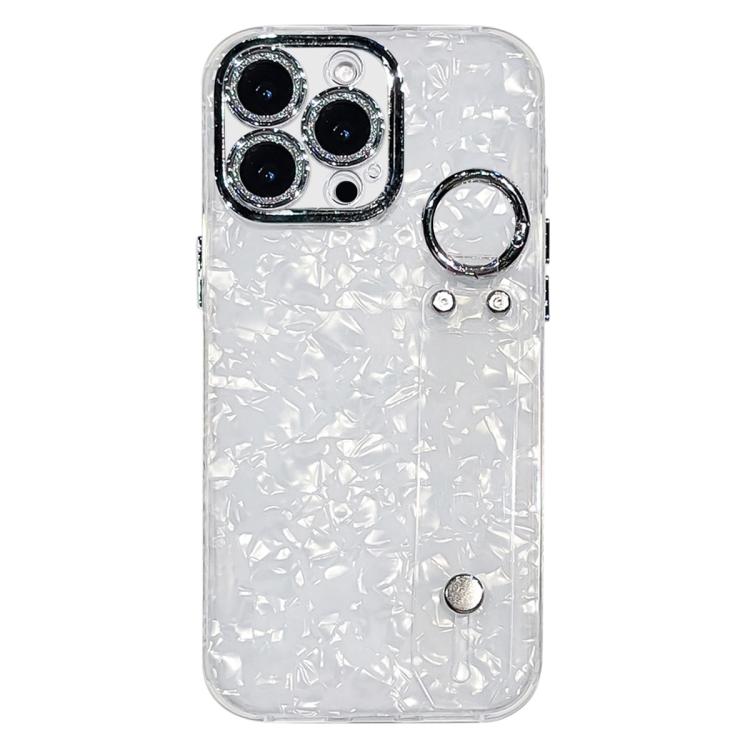 Custodia per telefono in TPU con cinturino da polso e pellicola protettiva per obiettivo, con texture a guscio placcato., For iPhone 15 Pro Max, For iPhone 15 Pro, For iPhone 15, For iPhone 14, For iPhone 14 Pro, For iPhone 14 Pro Max                  ...