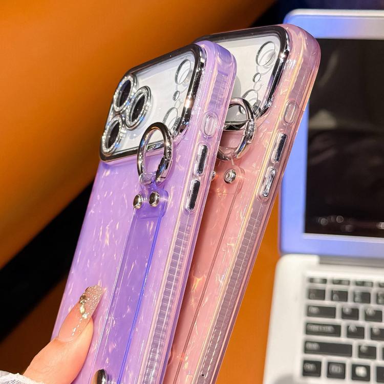 Custodia per telefono in TPU con cinturino da polso e pellicola protettiva per obiettivo, con texture a guscio placcato., For iPhone 17 Pro Max, For iPhone 17 Pro, For iPhone 17, For iPhone Air, For iPhone 16 Pro Max, For iPhone 16 Pro, For iPhone 16 P...