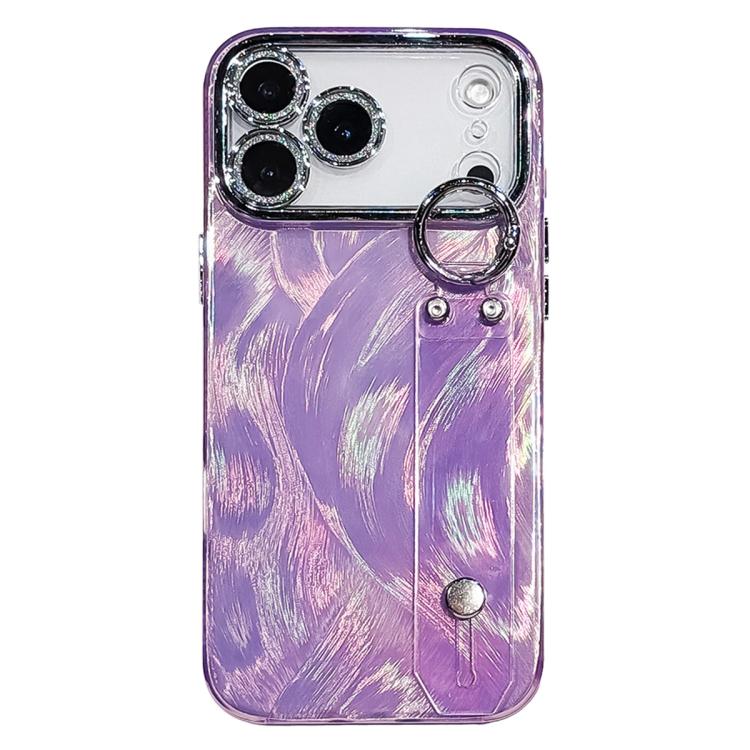 Custodia per telefono in TPU con cinturino da polso e pellicola protettiva per obiettivo, con texture a garza effetto piuma placcata., For iPhone 17 Pro Max, For iPhone 17 Pro, For iPhone 17, For iPhone Air, For iPhone 16 Pro Max, For iPhone 16 Pro    ...