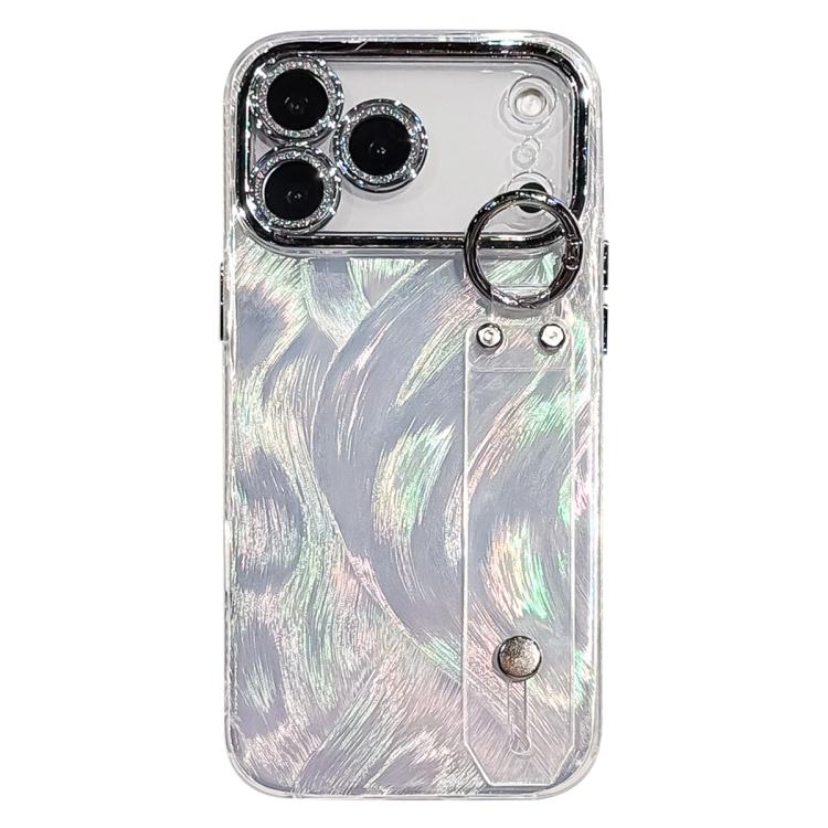 Custodia per telefono in TPU con cinturino da polso e pellicola protettiva per obiettivo, con texture a garza effetto piuma placcata., For iPhone 17 Pro Max, For iPhone 17 Pro, For iPhone 17, For iPhone Air, For iPhone 16 Pro Max, For iPhone 16 Pro    ...