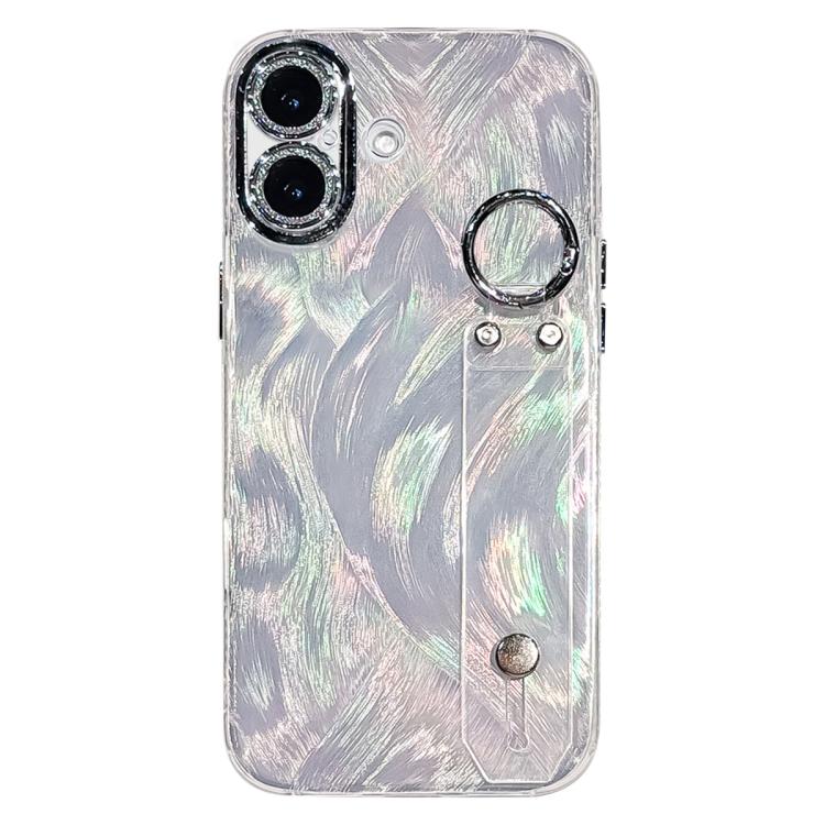 Custodia per telefono in TPU con cinturino da polso e pellicola protettiva per obiettivo, con texture a garza effetto piuma placcata., For iPhone 17 Pro Max, For iPhone 17 Pro, For iPhone 17, For iPhone Air, For iPhone 16 Pro Max, For iPhone 16 Pro    ...