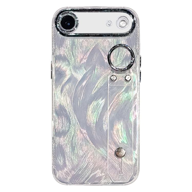 Custodia per telefono in TPU con cinturino da polso e pellicola protettiva per obiettivo, con texture a garza effetto piuma placcata., For iPhone 17 Pro Max, For iPhone 17 Pro, For iPhone 17, For iPhone Air, For iPhone 16 Pro Max, For iPhone 16 Pro    ...