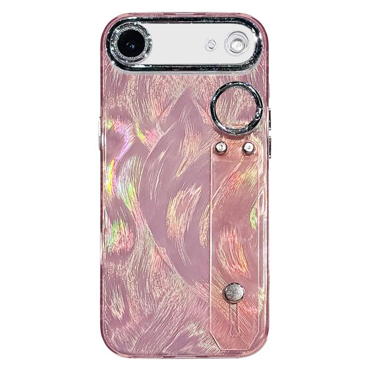 Custodia per telefono in TPU con cinturino da polso e pellicola protettiva per obiettivo, con texture a garza effetto piuma placcata., For iPhone 17 Pro Max, For iPhone 17 Pro, For iPhone 17, For iPhone Air, For iPhone 16 Pro Max, For iPhone 16 Pro    ...