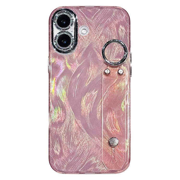 Custodia per telefono in TPU con cinturino da polso e pellicola protettiva per obiettivo, con texture a garza effetto piuma placcata., For iPhone 17 Pro Max, For iPhone 17 Pro, For iPhone 17, For iPhone Air, For iPhone 16 Pro Max, For iPhone 16 Pro    ...