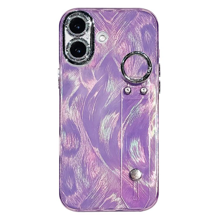 Custodia per telefono in TPU con cinturino da polso e pellicola protettiva per obiettivo, con texture a garza effetto piuma placcata., For iPhone 17 Pro Max, For iPhone 17 Pro, For iPhone 17, For iPhone Air, For iPhone 16 Pro Max, For iPhone 16 Pro    ...