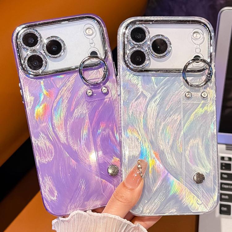 Custodia per telefono in TPU con cinturino da polso e pellicola protettiva per obiettivo, con texture a garza effetto piuma placcata., For iPhone 17 Pro Max, For iPhone 17 Pro, For iPhone 17, For iPhone Air, For iPhone 16 Pro Max, For iPhone 16 Pro    ...
