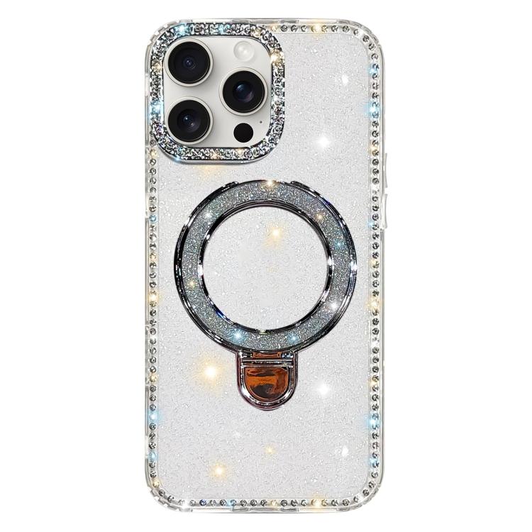 Custodia per telefono IMD a doppia faccia con supporto glitterato e strass, For iPhone 15 Pro Max, For iPhone 15 Pro, For iPhone 15, For iPhone 14