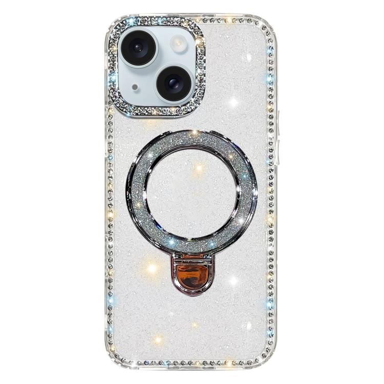 Custodia per telefono IMD a doppia faccia con supporto glitterato e strass, For iPhone 15 Pro Max, For iPhone 15 Pro, For iPhone 15, For iPhone 14