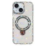 Custodia per telefono IMD a doppia faccia con supporto glitterato e strass, For iPhone 15 Pro Max, For iPhone 15 Pro, For iPhone 15, For iPhone 14