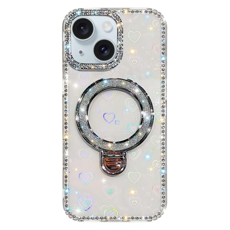Custodia per telefono IMD a doppia faccia con supporto glitterato e strass, For iPhone 15 Pro Max, For iPhone 15 Pro, For iPhone 15, For iPhone 14