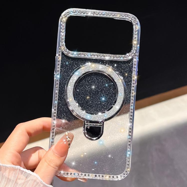 Custodia per telefono IMD a doppia faccia con supporto glitterato e strass, For iPhone 14 Pro, For iPhone 14 Pro Max, For iPhone 13 Pro Max, For iPhone 13 Pro