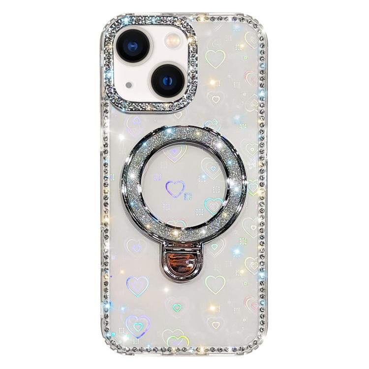 Custodia per telefono IMD a doppia faccia con supporto glitterato e strass, For iPhone 13