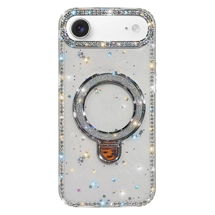 Custodia per telefono IMD a doppia faccia con supporto glitterato e strass, For iPhone 17 Pro Max, For iPhone 17 Pro, For iPhone 17, For iPhone Air