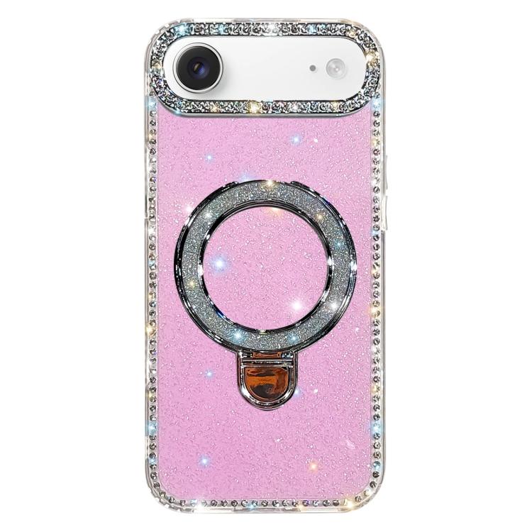 Custodia per telefono IMD a doppia faccia con supporto glitterato e strass, For iPhone 17 Pro Max, For iPhone 17 Pro, For iPhone 17, For iPhone Air