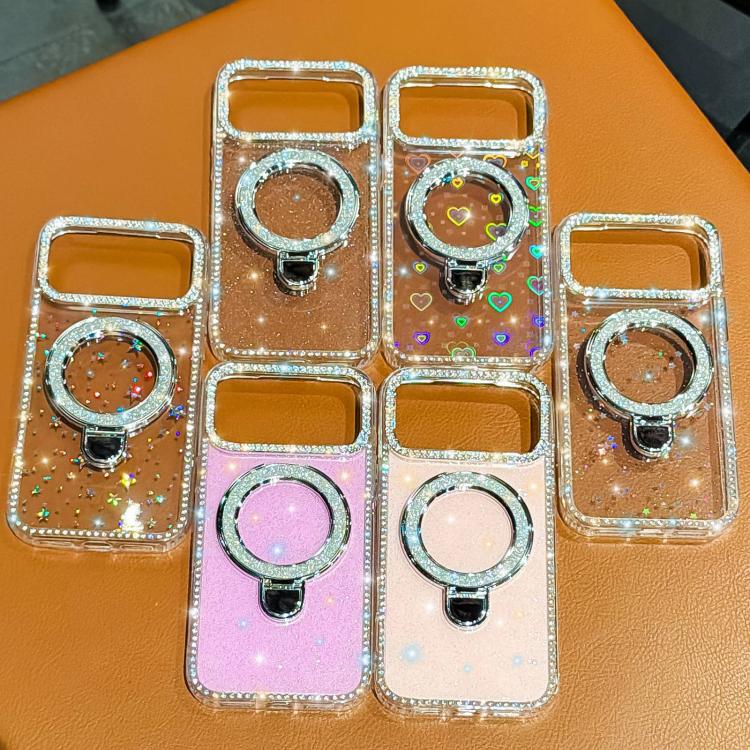 Custodia per telefono IMD a doppia faccia con supporto glitterato e strass, For iPhone 13