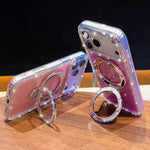 Custodia per telefono IMD a doppia faccia con supporto glitterato e strass, For iPhone 13