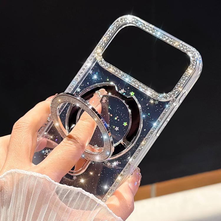 Custodia per telefono IMD a doppia faccia con supporto glitterato e strass, For iPhone 15 Pro Max, For iPhone 15 Pro, For iPhone 15, For iPhone 14