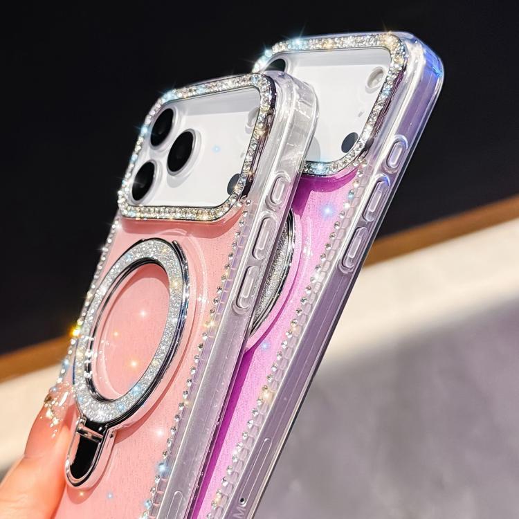 Custodia per telefono IMD a doppia faccia con supporto glitterato e strass, For iPhone 14 Pro, For iPhone 14 Pro Max, For iPhone 13 Pro Max, For iPhone 13 Pro