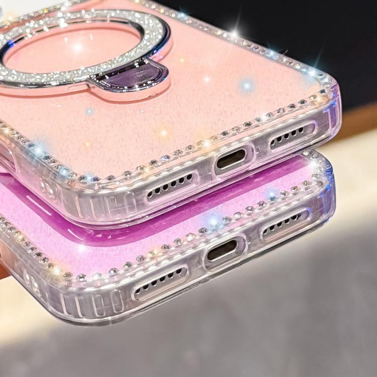 Custodia per telefono IMD a doppia faccia con supporto glitterato e strass, For iPhone 14 Pro, For iPhone 14 Pro Max, For iPhone 13 Pro Max, For iPhone 13 Pro