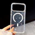 Custodia per telefono ibrida in TPU e IMD PC con strass su entrambi i lati e magnete., For iPhone 13