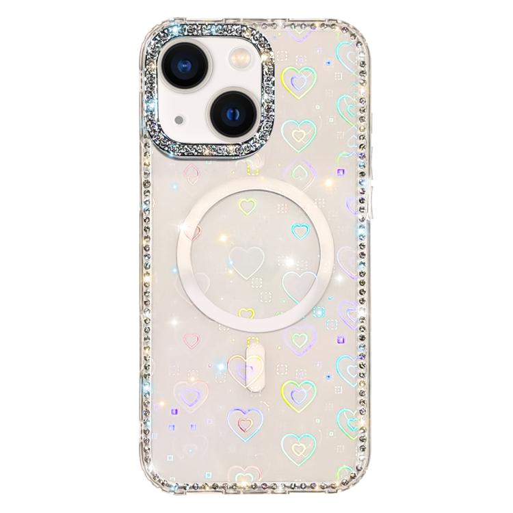 Custodia per telefono ibrida in TPU e IMD PC con strass su entrambi i lati e magnete., For iPhone 13