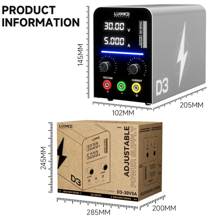 LUOWEI D3 Alimentatore digitale CC regolabile da 30 V / 5 A, EU Plug, US Plug